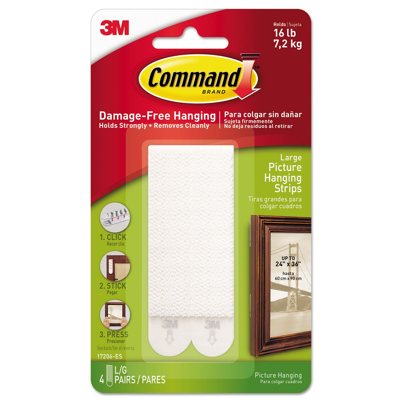 Command Picture Hanging Strips, Removable, Holds Up to 4 lbs per Pair, 0.5 x 3.63, White, 4 Pairs/Pack